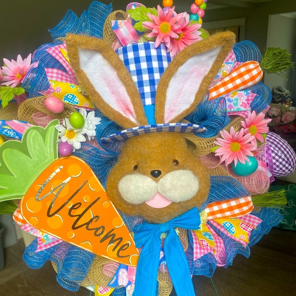 Easter Wreath,Spring decor,Easter decor,Farmhouse,Bunny Wreath,Free 4 ribbon bow - Picture 10 of 11